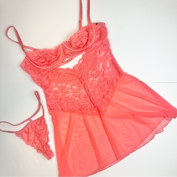 Sexy Babydoll Lingerie Boudoir Sweet as Can Peach Set - Picture 14 of 14